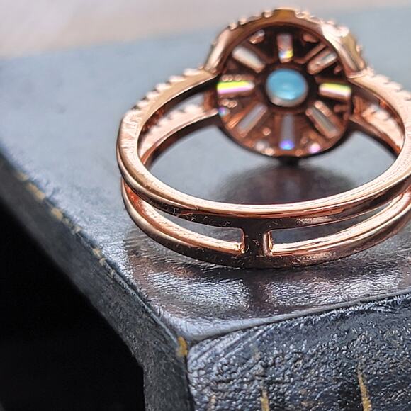 Rose Gold Plated Eternity Ring with Blue Gemstones - Size 10 - Picture 3 of 10